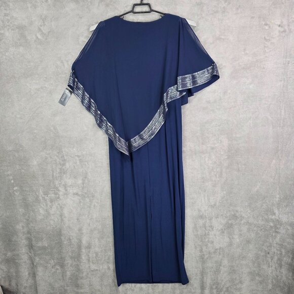 Womens Ignite Evenings Navy Blue Cape Overlay Maxi Dress With Metallic Trim 10 - Picture 7 of 10